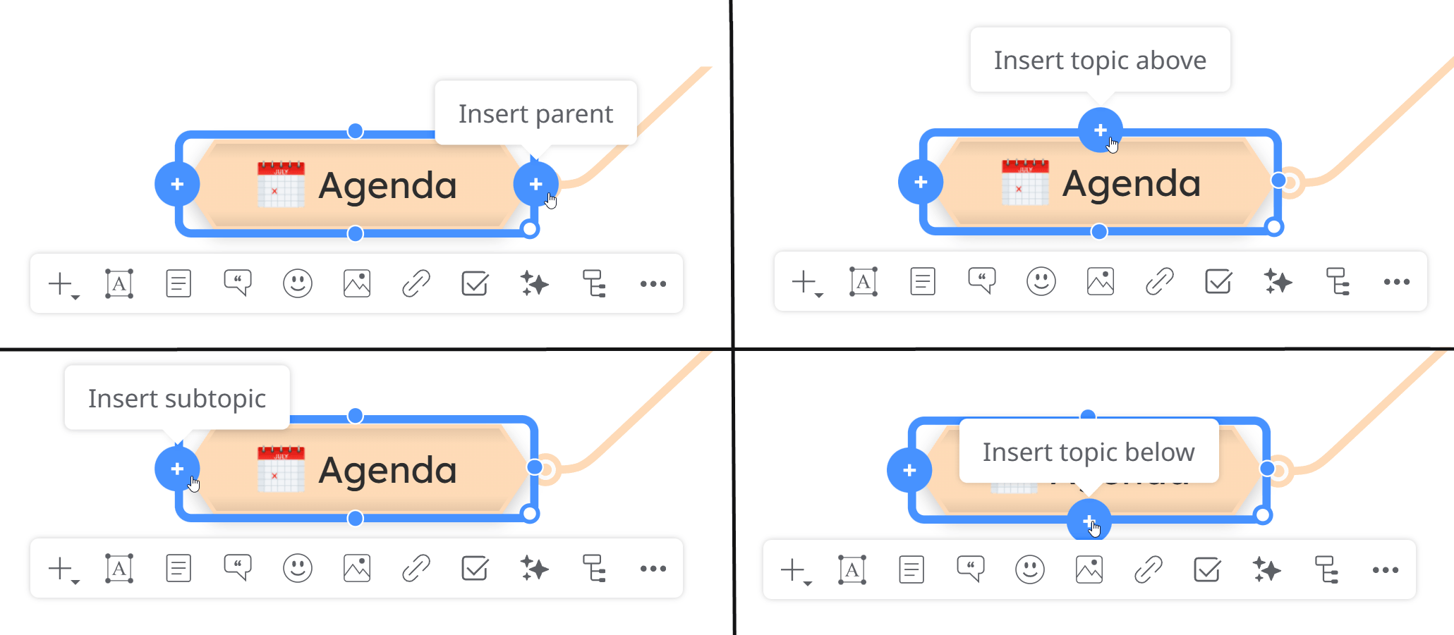 New blue bullets for one-click topic actions