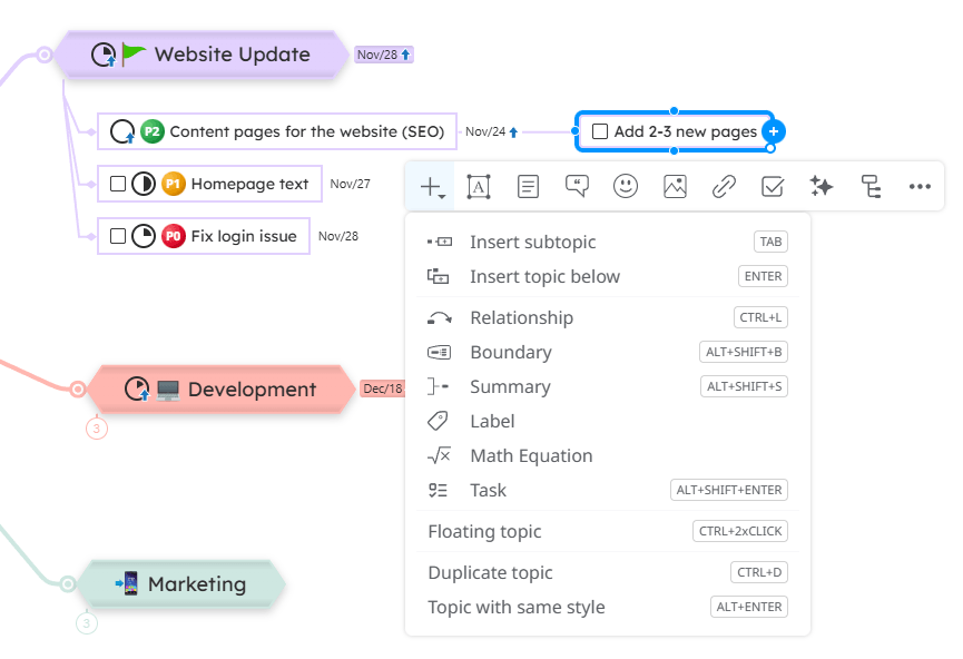 Reorganized context menu