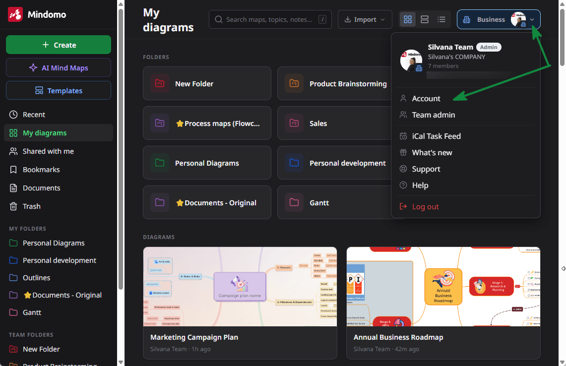 Mulquatro interface, go to my account