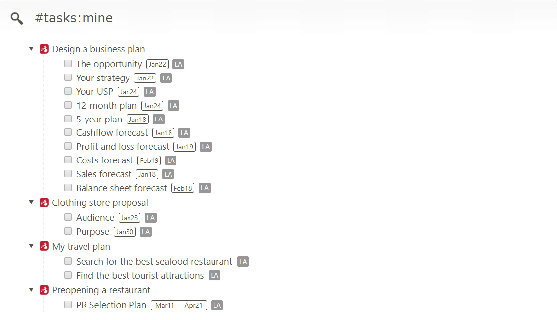 Mind map task list asignee