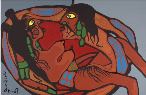 Norval Morrisseau, Artist in Union with Mother Earth, 1972. Acrylic on canvas. 78x117cm (BIG)