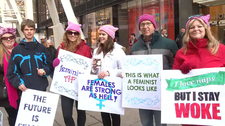 Fight for equality is far from over, protesters at Calgary Women's March say: Thousands of people took to Stephen Avenue for 