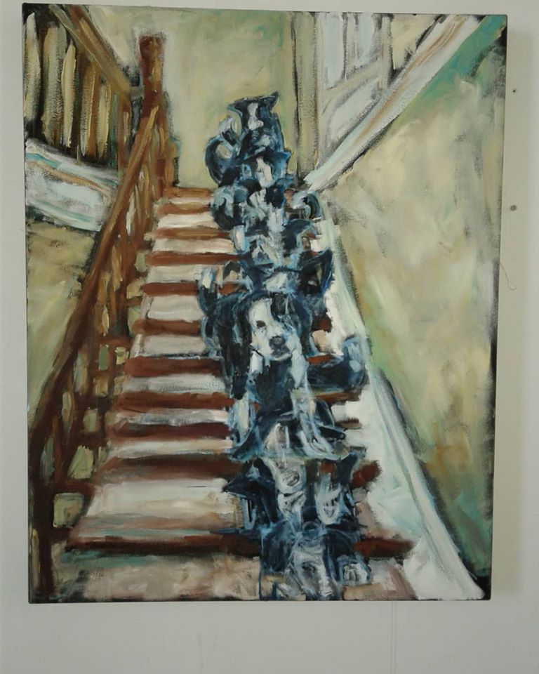 Painting of my dogs running downstairs