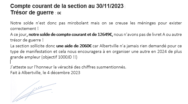 Compte courant de la section au 30/11/2023