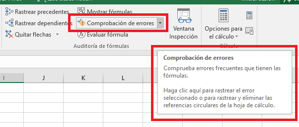 nos permite revisar “errores” dentro de nuestra hoja de cálculo y nos ofrece posible soluciones para corregirlos, esta búsque