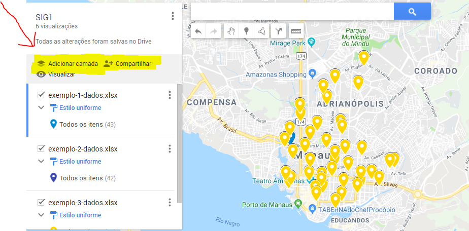 Utilize a opção "adicionar camada" para os próximos arquivos