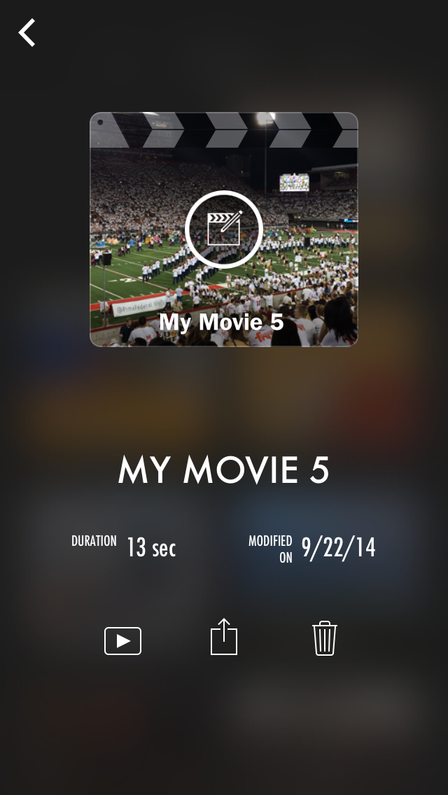 2. Tap the share icon, which is the middle icon. You can also change the title of your movie by clicking on the title.