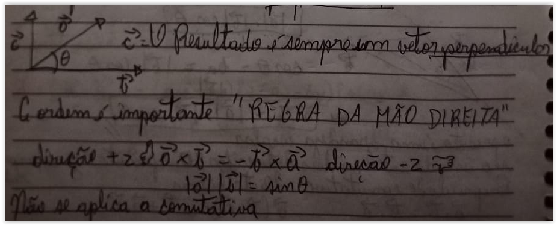 PRODUTO VETORIAL é sempre um terceiro vetor perpendicular e nesse caso não se aplica a propriedade comutativa entre os vetore