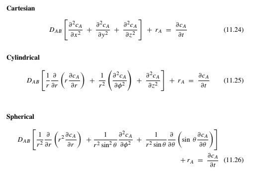 Full General Mass Transfer 
Various Coordinate Systems