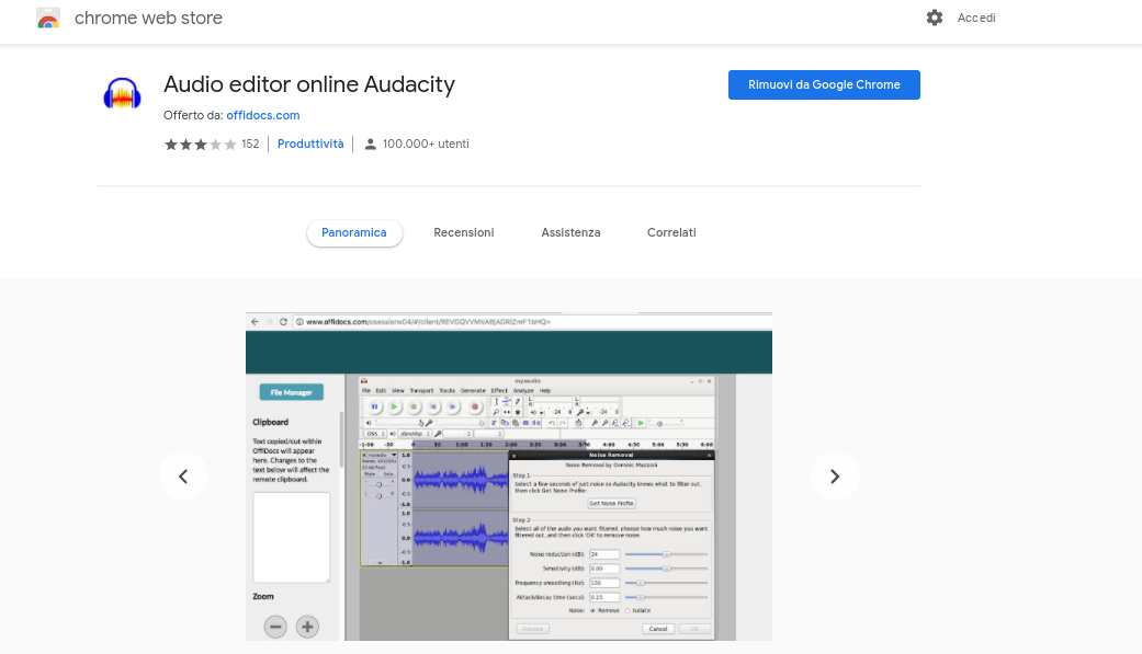 L'estensione Chrome di Audacity