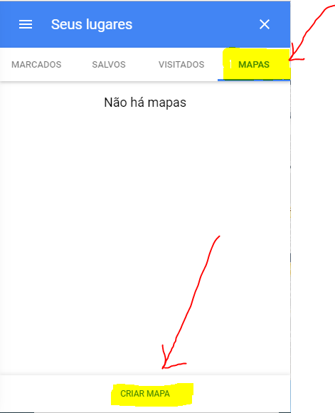 selecione a aba "mapas", "criar"