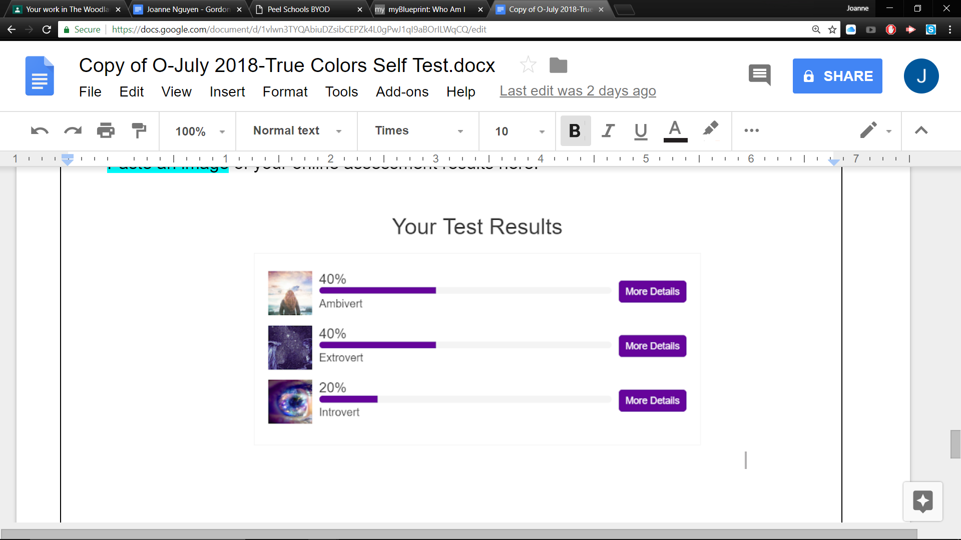 From doing another quiz, I am 40% ambivert, 40% extrovert, and 20% introvert.