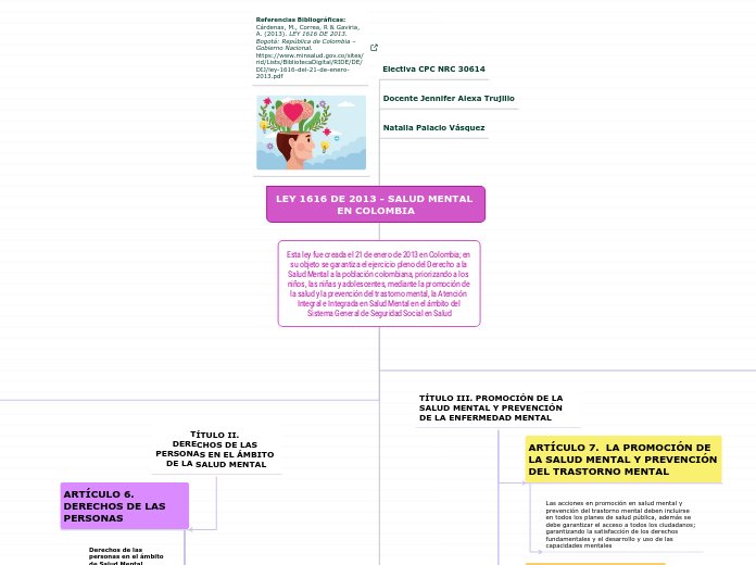 Esta ley fue creada el 21 de enero de 2013 en Colombia; en su objeto se garantiza el ejercicio pleno del Derecho a la Salud Mental a la población colombiana, priorizando a los niños, las niñas y adolescentes, mediante la promoción de la salud y la pre