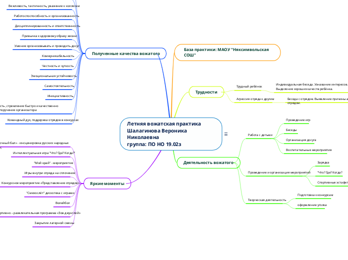 Летняя вожатская практика 
Шалагинова Вероника Николаевна                             группа: ПО НО 19.02з