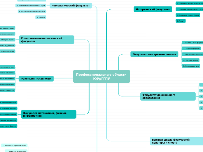 Профессиональные области ЮУрГГПУ - Мыслительная карта