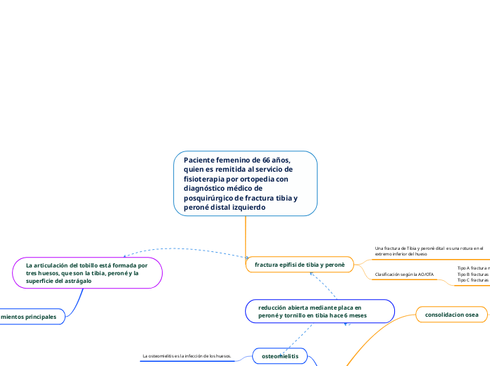 Paciente femenino de 66 años, quien es remitida al servicio de fisioterapia por ortopedia con diagnóstico médico de posquirúrgico de fractura tibia y peroné distal izquierdo