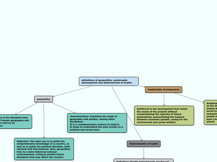 definitions of geopolitics, sustainable development and determinants of health.